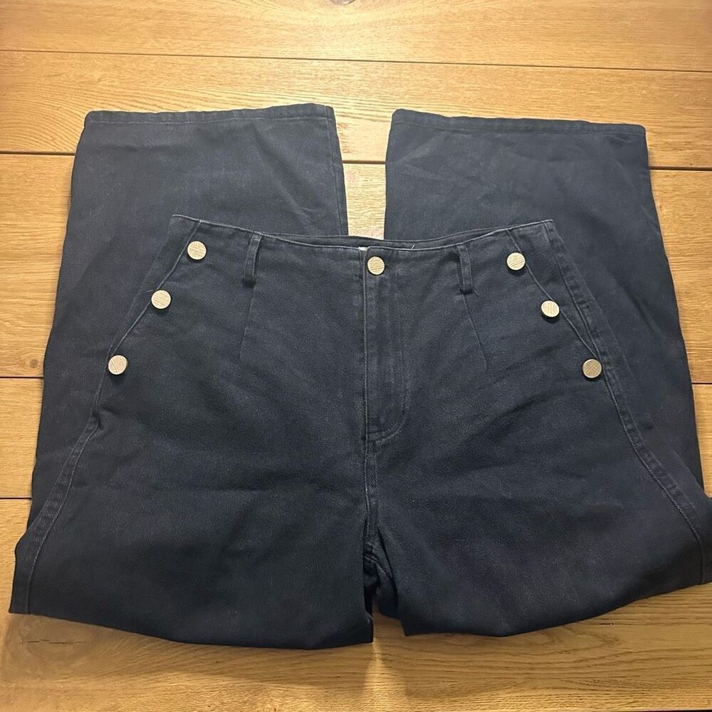 Black Wide-Leg Jeans / Button / Sailor